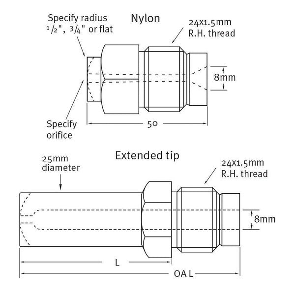 OEM Nozzle Tips - Arburg Type Nozzle Tips- Nylon Taper
