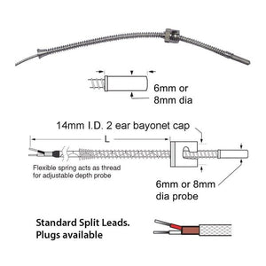 Standard Thermocouple - Adjustoflex Thermocouple 6 Or 8mm Probe, 14mm ID Cap