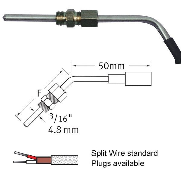 Standard Thermocouple - Tube Tube Type Thermocouple With 4.8mm (3/16") Probe.